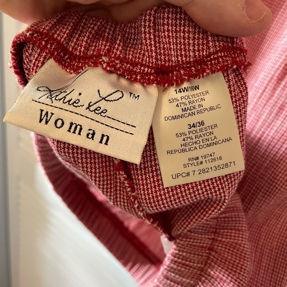 NWT Kathie Lee Woman Vintage Pant Shirt Matching Set Red Checked Size 14-20W - Picture 12 of 16